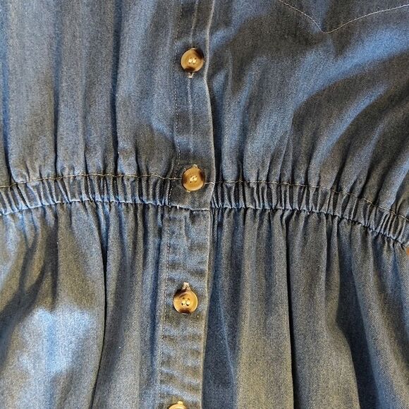 VTG 90s Blue Denim Button Front Short Sleeve Jean Midi Dress SZ Medium - Picture 9 of 13
